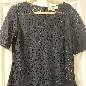 Loft Navy Floral Sheer Blouse